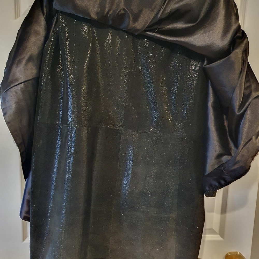 leather and fox fur trim women cape,coat, jacket, size L-XL - Picture 7 of 10